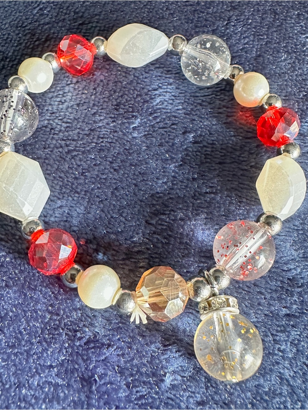 Handcrafted Red & White Beaded Stretchy Bracelet